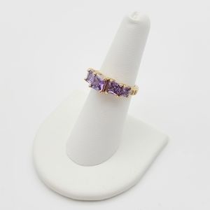 14k Yellow Gold Plated Amethyst Six Stone Princess Cut Ring